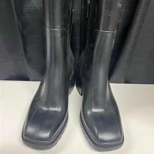 Avanti Vegan Leather Rain Boots Shiny Black Mid Calf